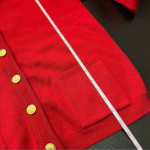 Talbots Red Merino Wool Gold Button Cardigan Sweater Medium Old Money Quiet Lux - Picture 15 of 15